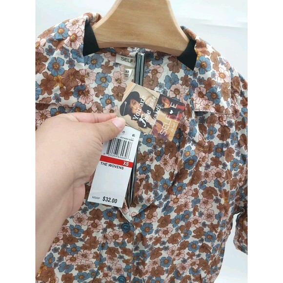 Self Esteem Top Shirt knotted Women Junior Button Front Short Sleeve Fall Sz XS - Picture 9 of 10